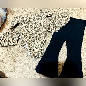 Custom made leopard flutter top and flare pants size 12-18 months
